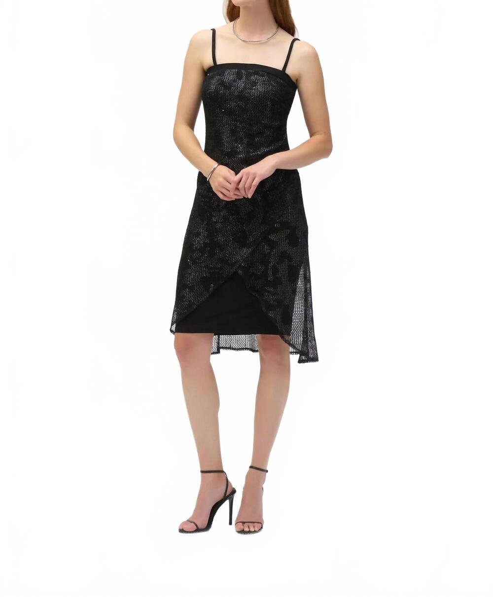 NEW JOSEPH RIBKOFF foiled mesh strapless dress in black/silver